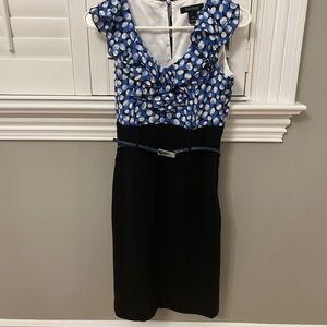 Belted blue and black dress